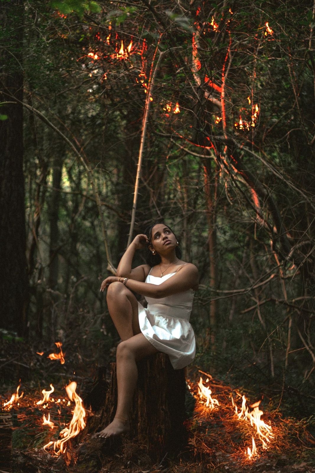 Into the Flame portrait in a forest