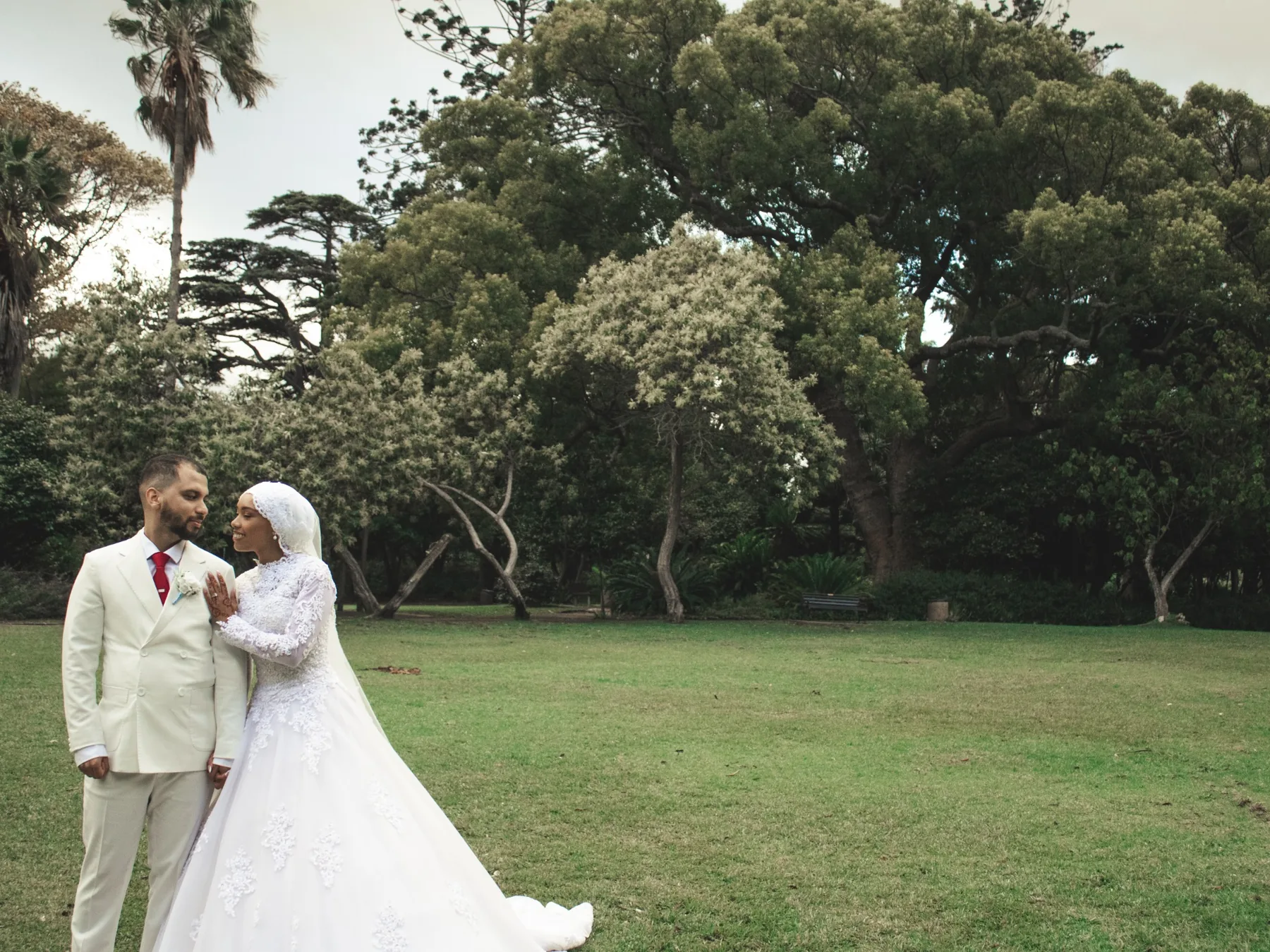 Wedding portrait by a tree